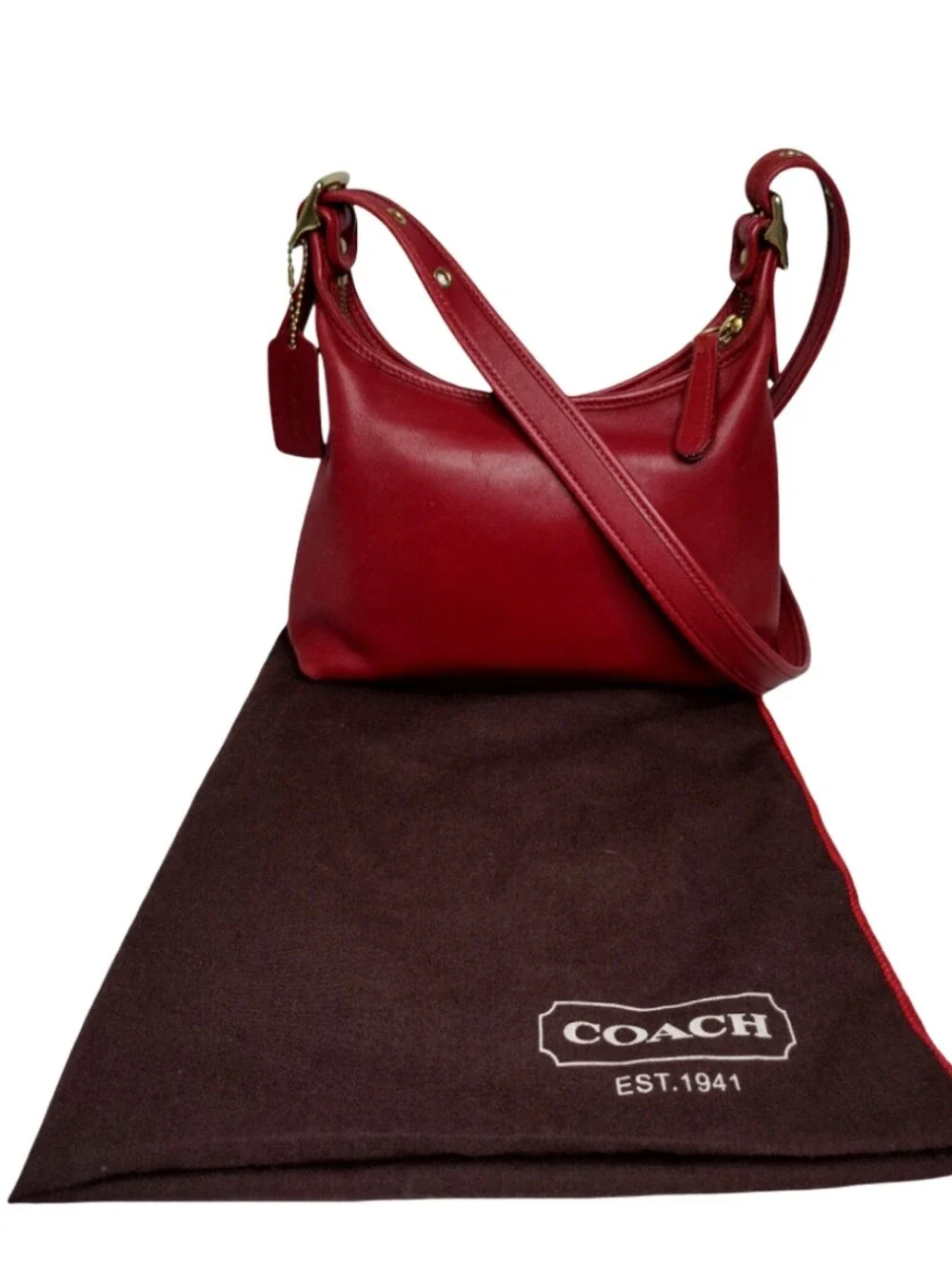 Vintage Y2K COACH Red Leather Legacy Small Hobo Bag 9136 Rare Cherry Red - Picture 1 of 16